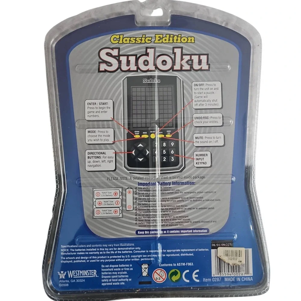 VTG Westminster‎ Sudoku Handheld Game Classic Edition Pocket Arcade 360 Puzzles